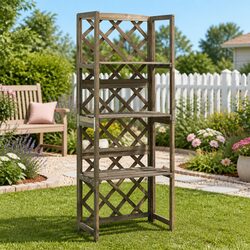 Concise Grey Trellis with Shelves for Climbing Plants