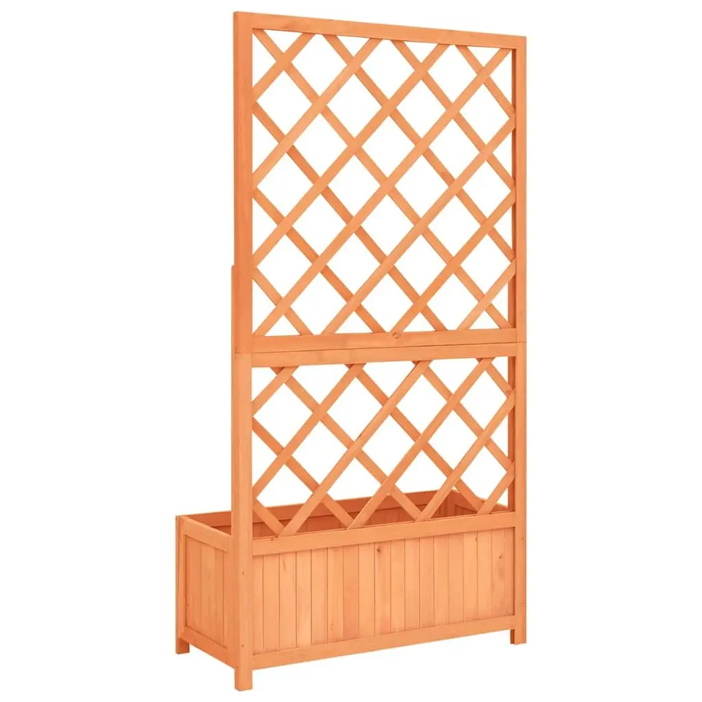 Garden Planter Brown Wooden 70 x 30 x 135 cm Integrated Trellis Support for Climbing Plants