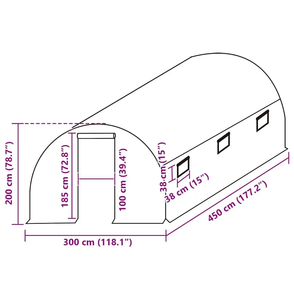 Greenhouse Replacement Cover Transparent PE 3x4.5x2m with 6 Ventilation Windows and Door for Plant Protection