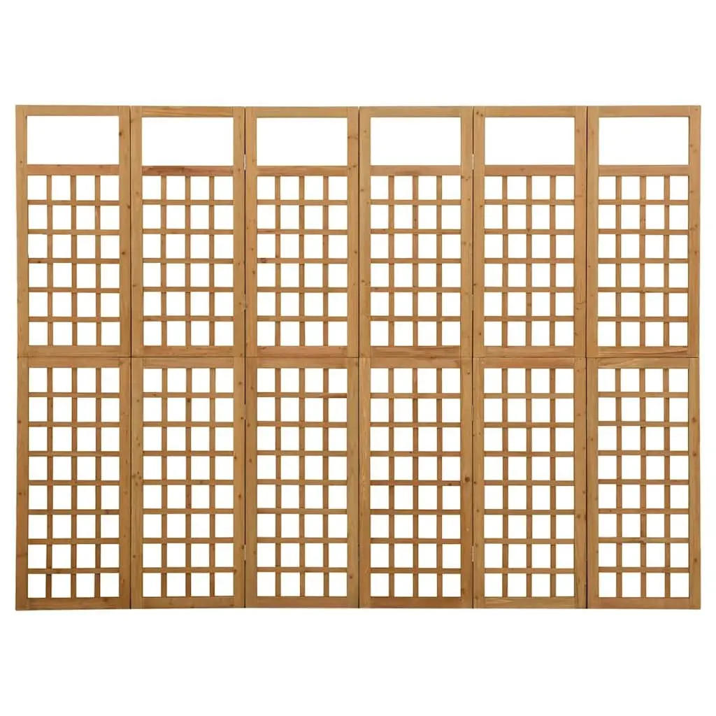 6-Panel Room Divider Trellis Brown 242.5x180cm Solid Fir Wood Folding Screen