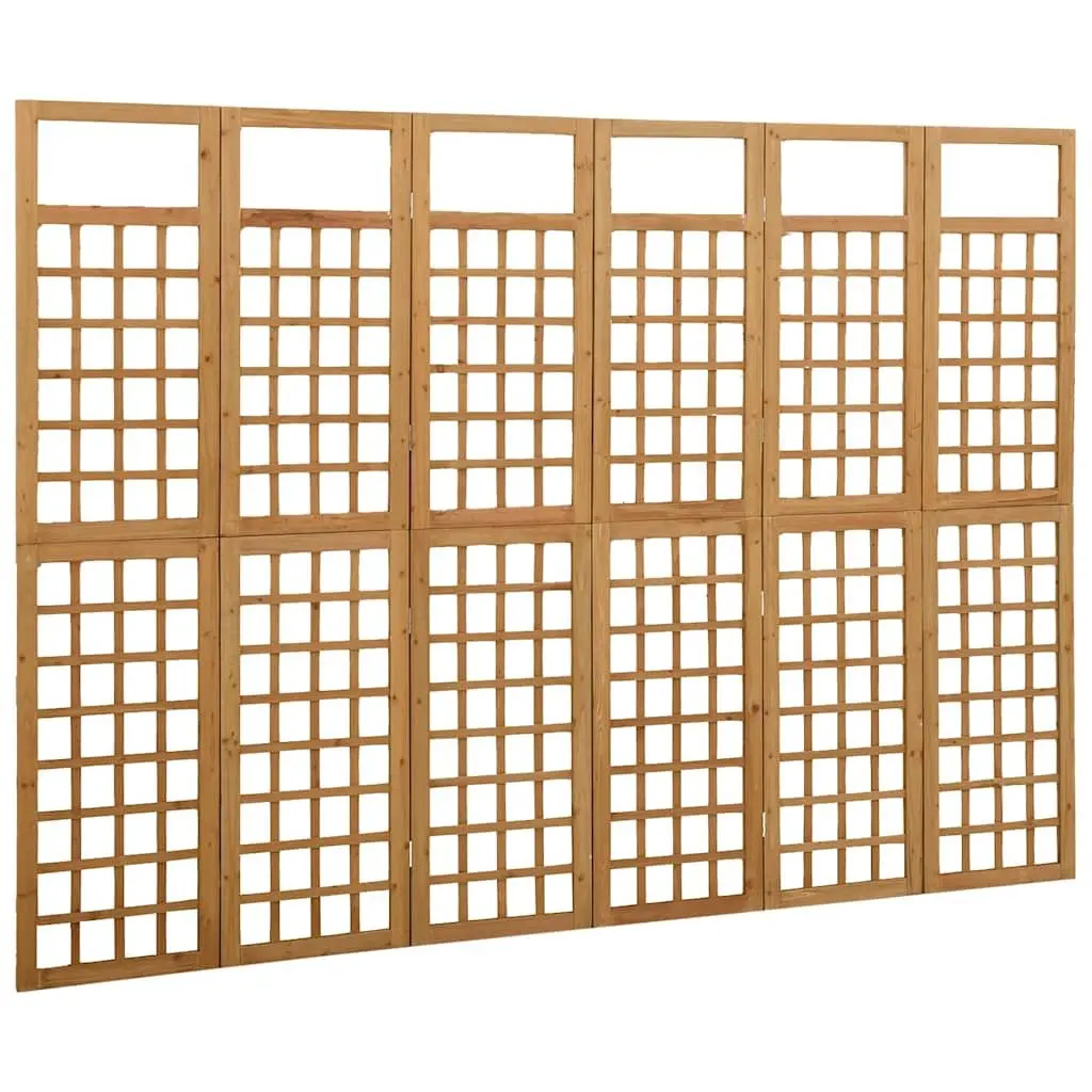 6-Panel Room Divider Trellis Brown 242.5x180cm Solid Fir Wood Folding Screen
