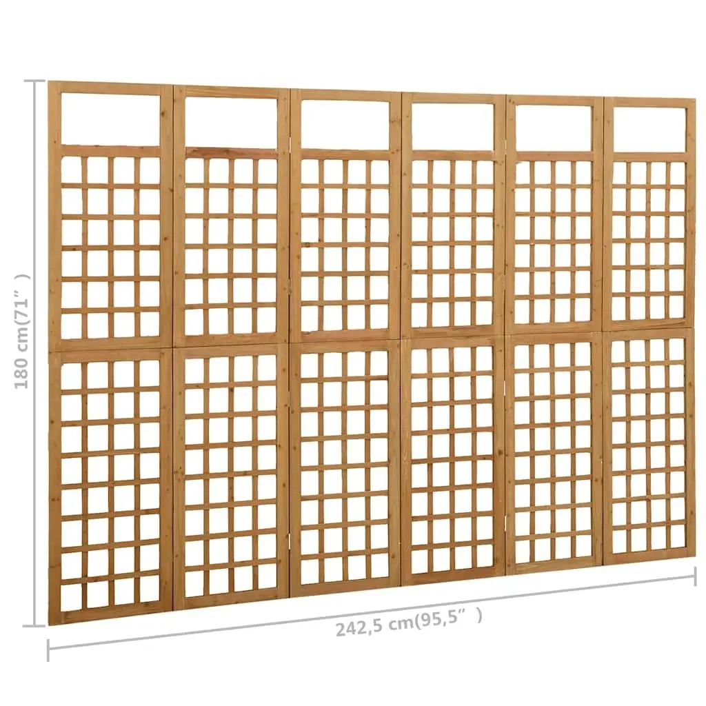 6-Panel Room Divider Trellis Brown 242.5x180cm Solid Fir Wood Folding Screen