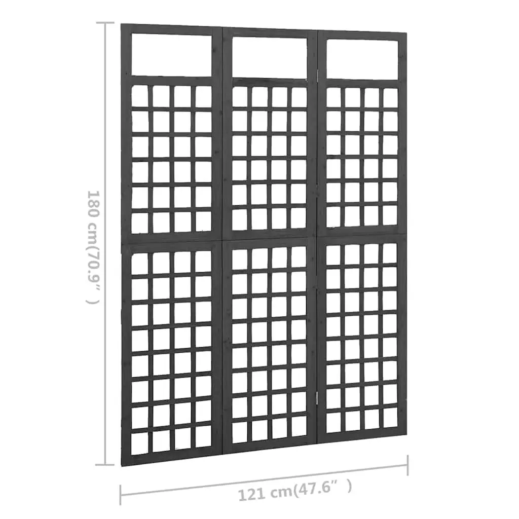 3-Panel Room Divider Trellis Black Solid Fir Wood Folding Privacy Screen