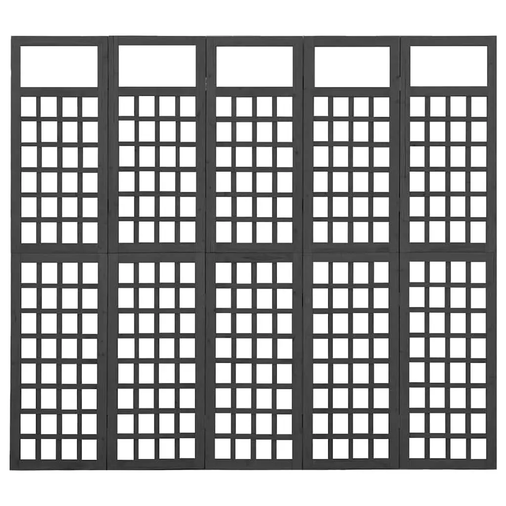 5-Panel Room Divider Black Solid Fir Wood Trellis Plant Support