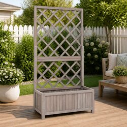 Efficient Grey Wooden Trellis Planter for Outdoor Plants