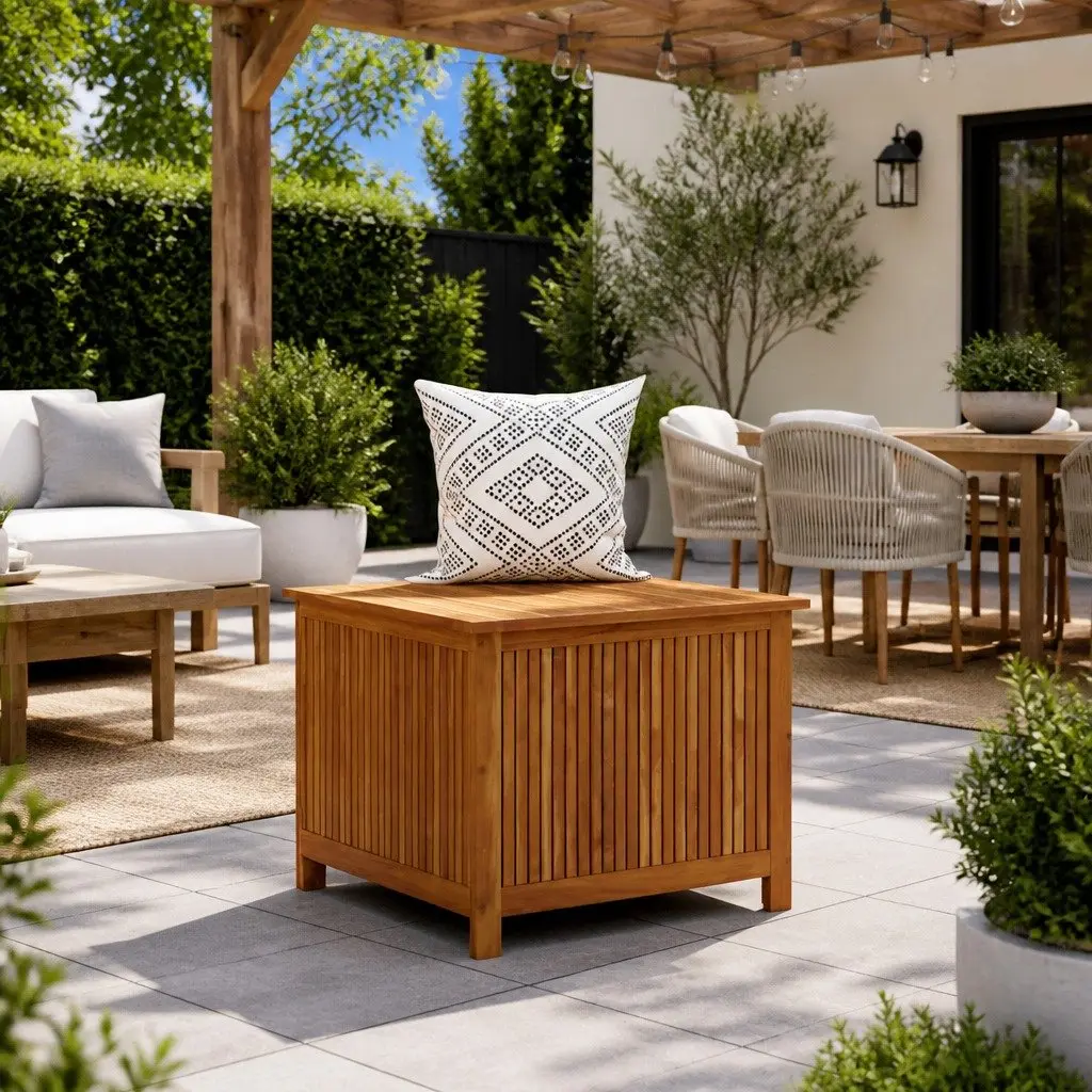 Garden Storage Box 75x75x58cm Solid Wood Outdoor Cushion Pillow Container Brown