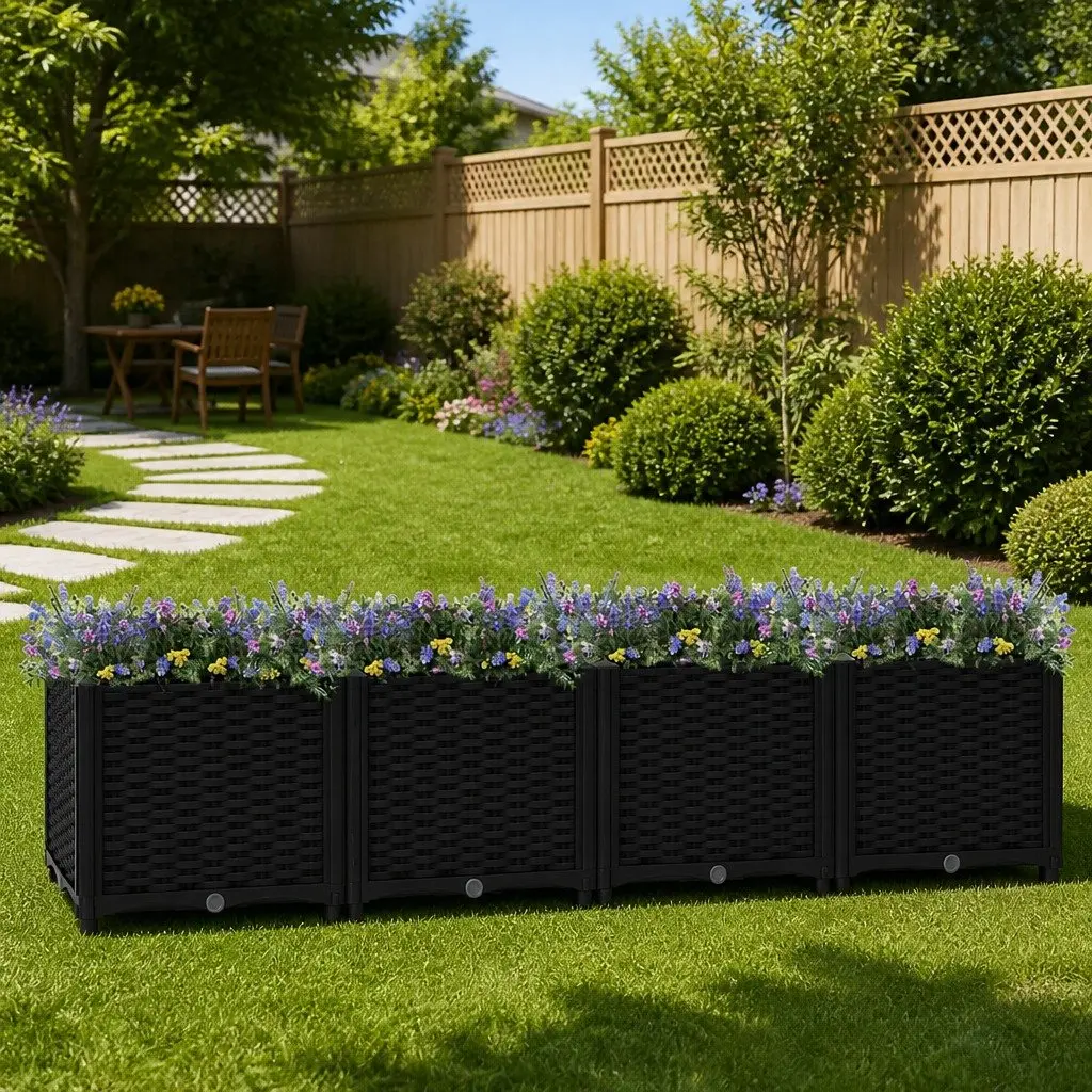 Raised Garden Bed Planter Box Black Polypropylene Outdoor Flowers Plants