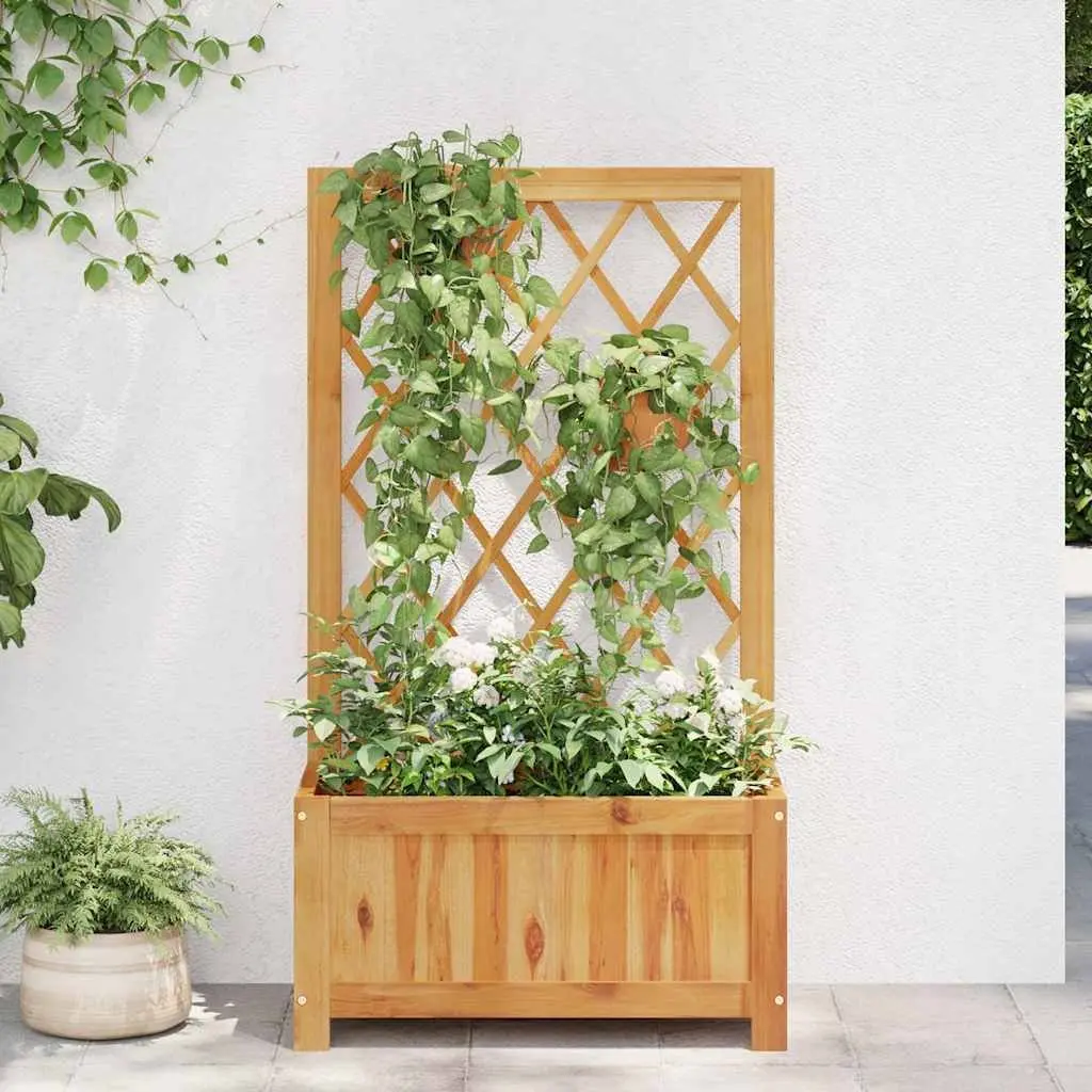 Garden Raised Bed Brown Solid Wood with Integrated Trellis