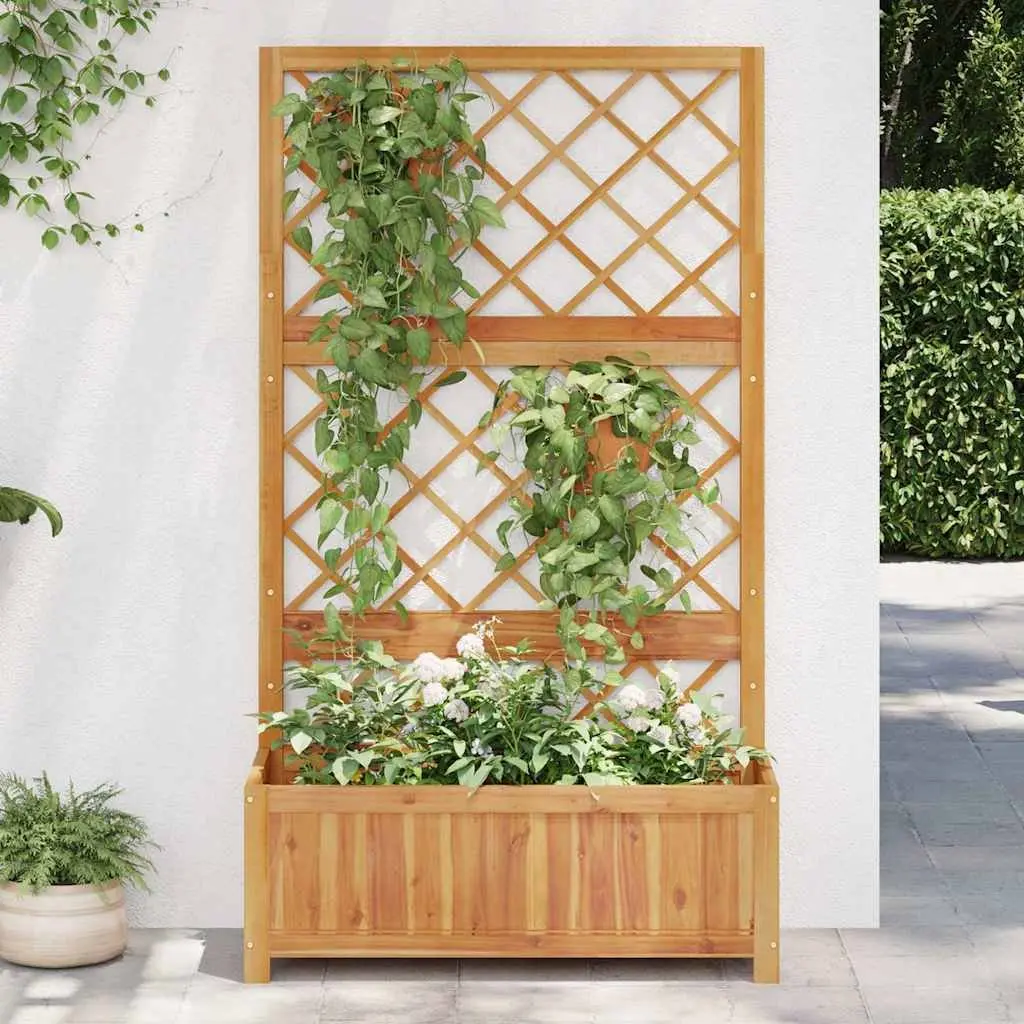 Raised Garden Bed Brown 85 x 38 x 150 cm with Trellis for Climbing Plants and Flowers