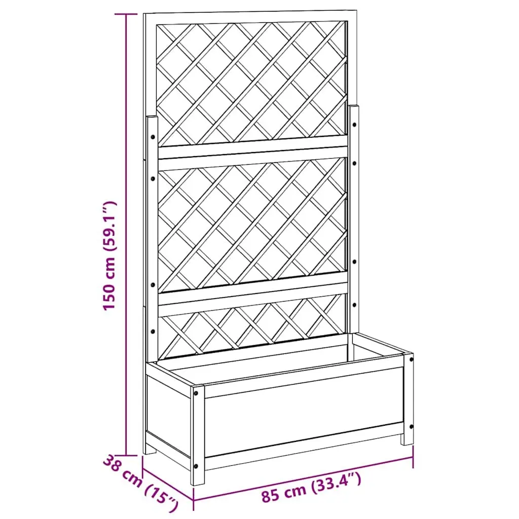 Raised Garden Bed Brown 85 x 38 x 150 cm with Trellis for Climbing Plants and Flowers
