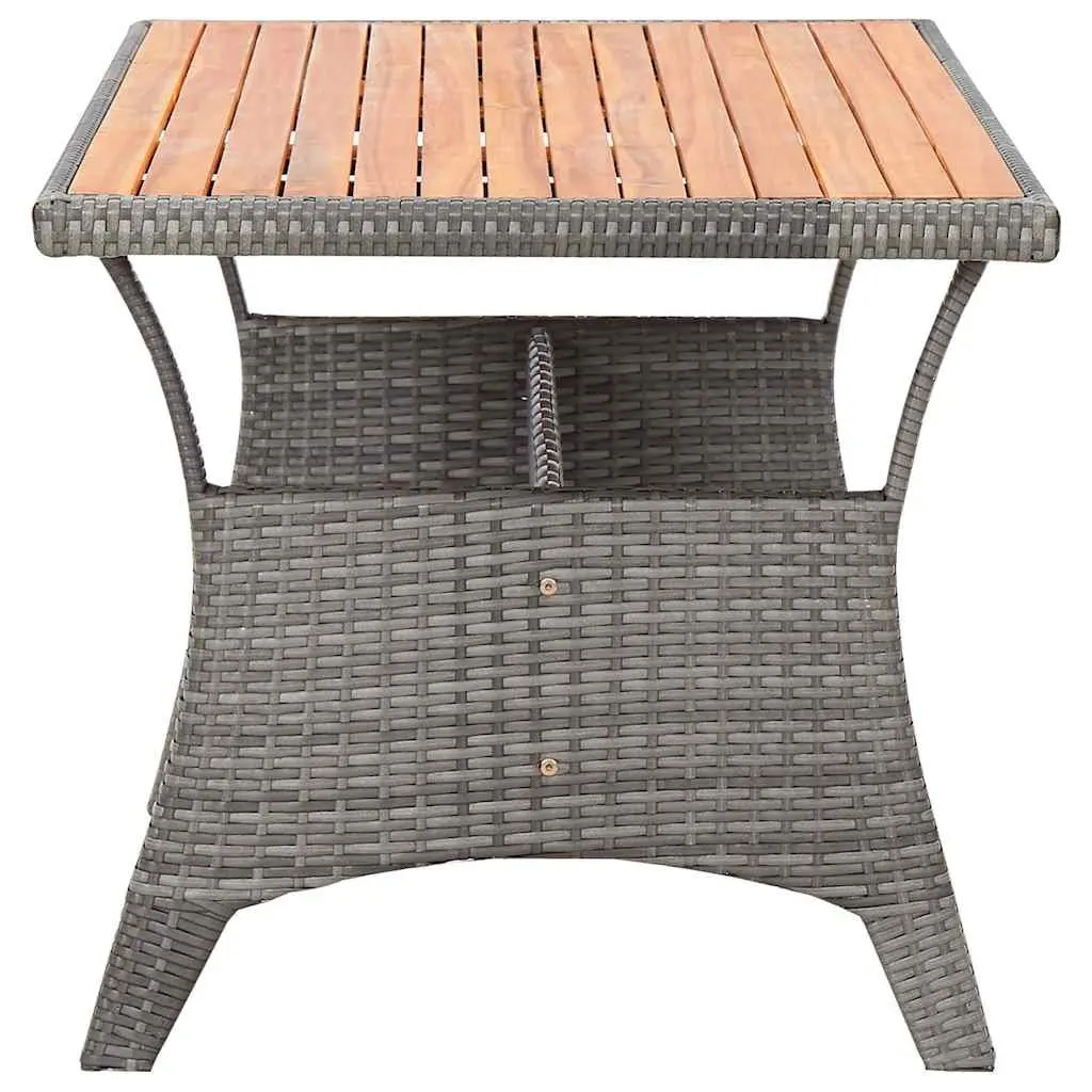 Garden Dining Table Grey 120x70x66cm Solid Acacia Wood Top Powder-Coated Steel Frame PE Rattan Covering