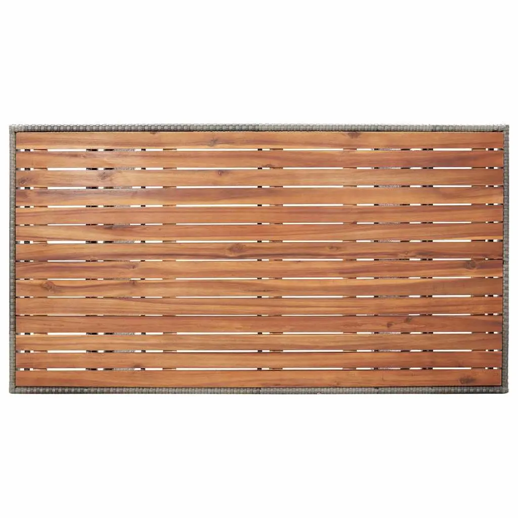 Garden Dining Table Grey 120x70x66cm Solid Acacia Wood Top Powder-Coated Steel Frame PE Rattan Covering