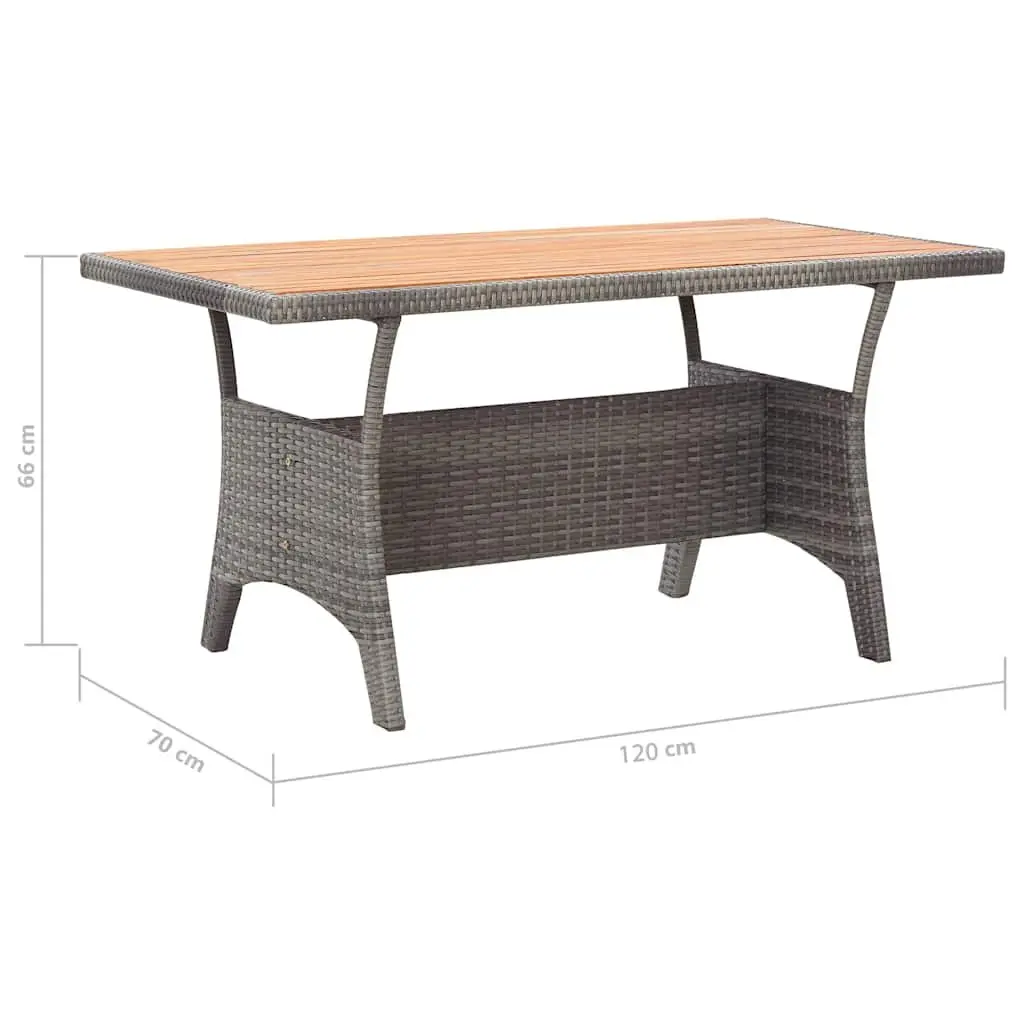 Garden Dining Table Grey 120x70x66cm Solid Acacia Wood Top Powder-Coated Steel Frame PE Rattan Covering