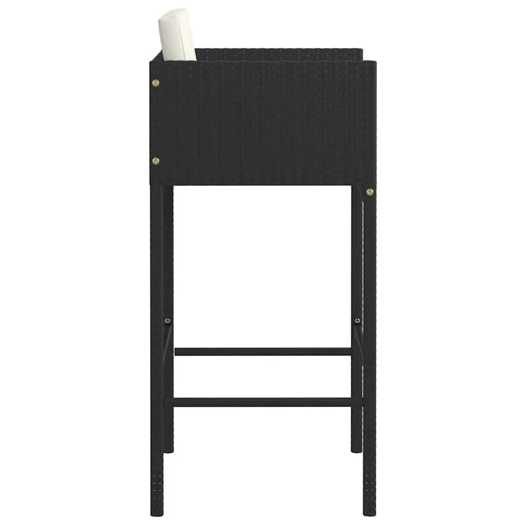 Outdoor Bar Stools Black 2 Piece Set with Cushions Weather Resistant Lightweight