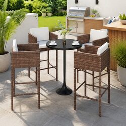 Concise and Durable 4-Piece Brown Outdoor Bar Stools Set