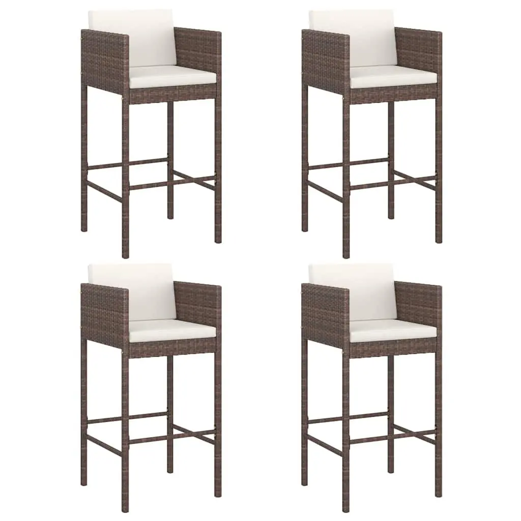 Outdoor Bar Stools Brown 4 Piece Weather-resistant Poly Rattan Construction with Cushions