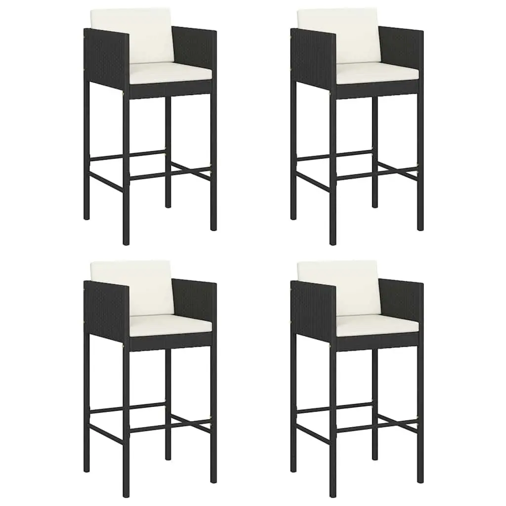 Outdoor Bar Stools Black 4 Pieces Counter Height with Cushions