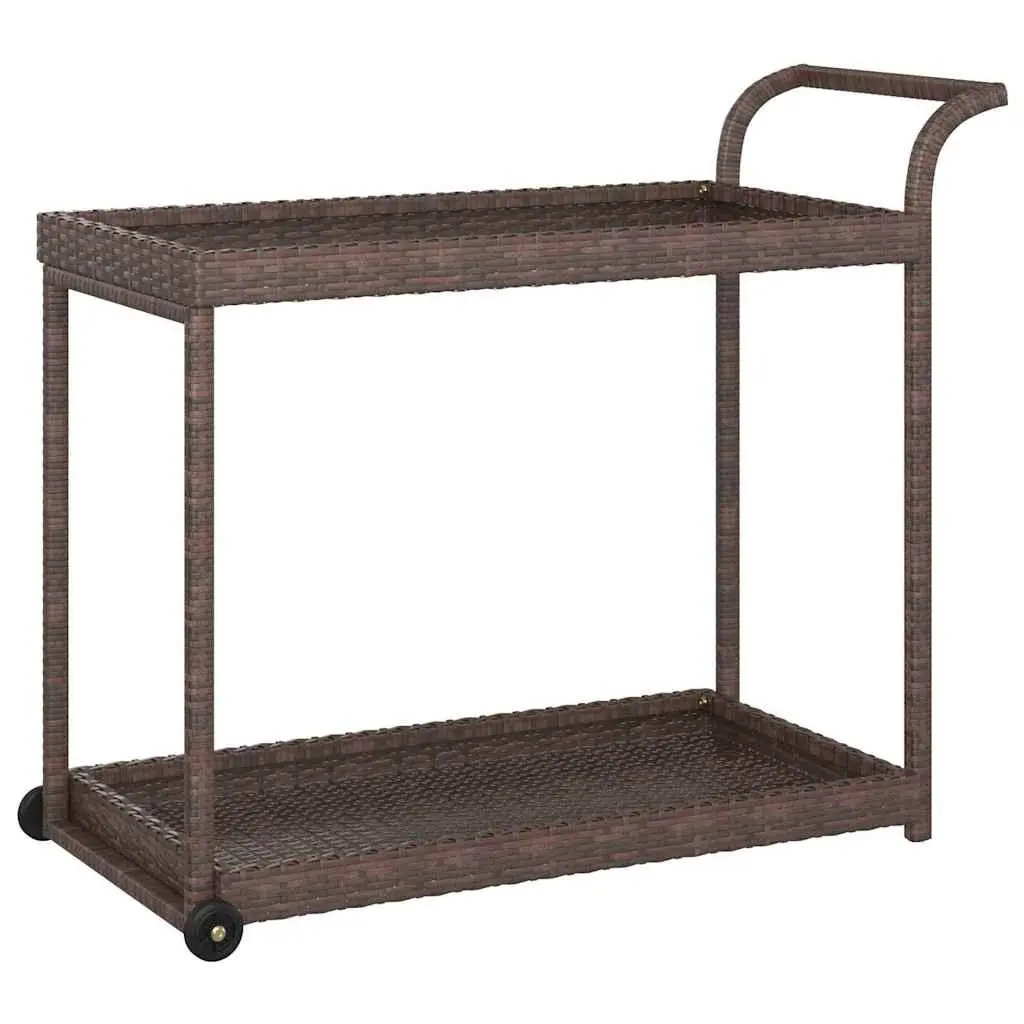 Bar Cart Brown 100x45x83 cm Poly Rattan Weather Resistant Kitchen Dining Trolley