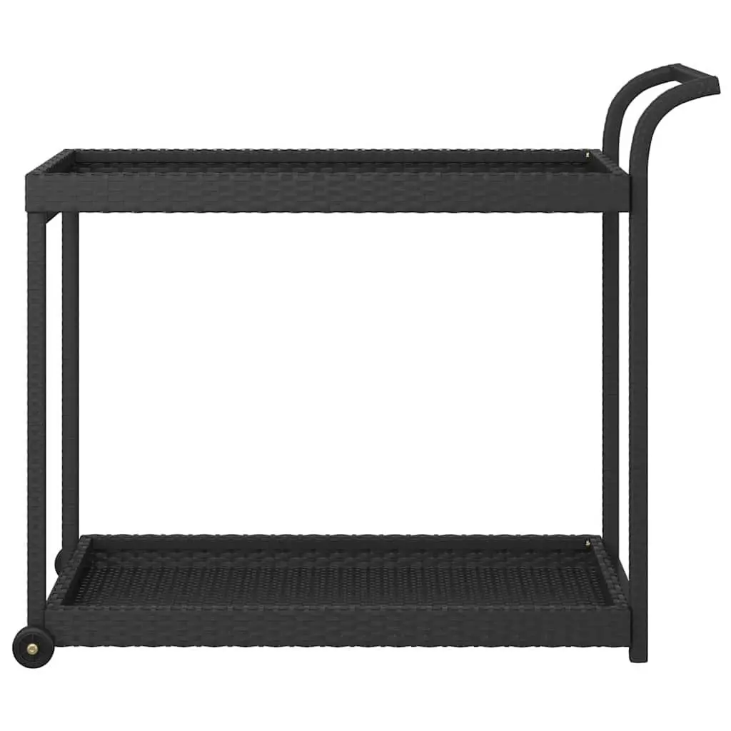Black Kitchen Trolley Poly Rattan Bar Cart with Wheels Weather Resistant Storage Service