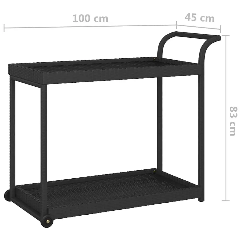 Black Kitchen Trolley Poly Rattan Bar Cart with Wheels Weather Resistant Storage Service