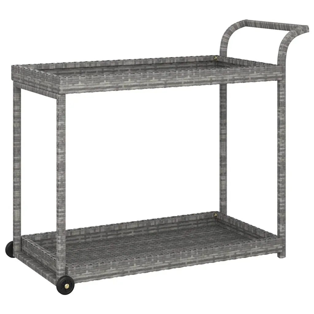Bar Cart Grey Poly Rattan Service Trolley with Wheels for Kitchen Dining Room Patio