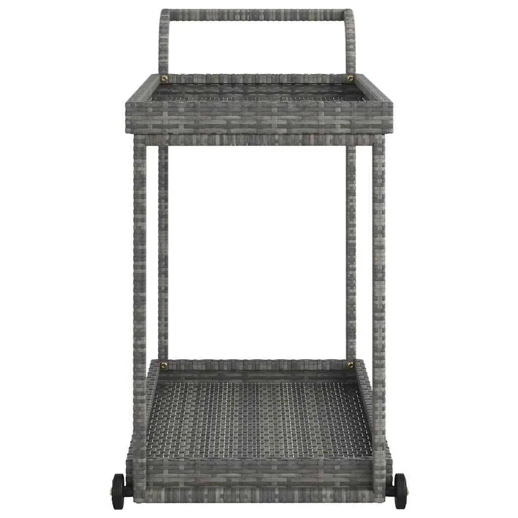 Bar Cart Grey Poly Rattan Service Trolley with Wheels for Kitchen Dining Room Patio