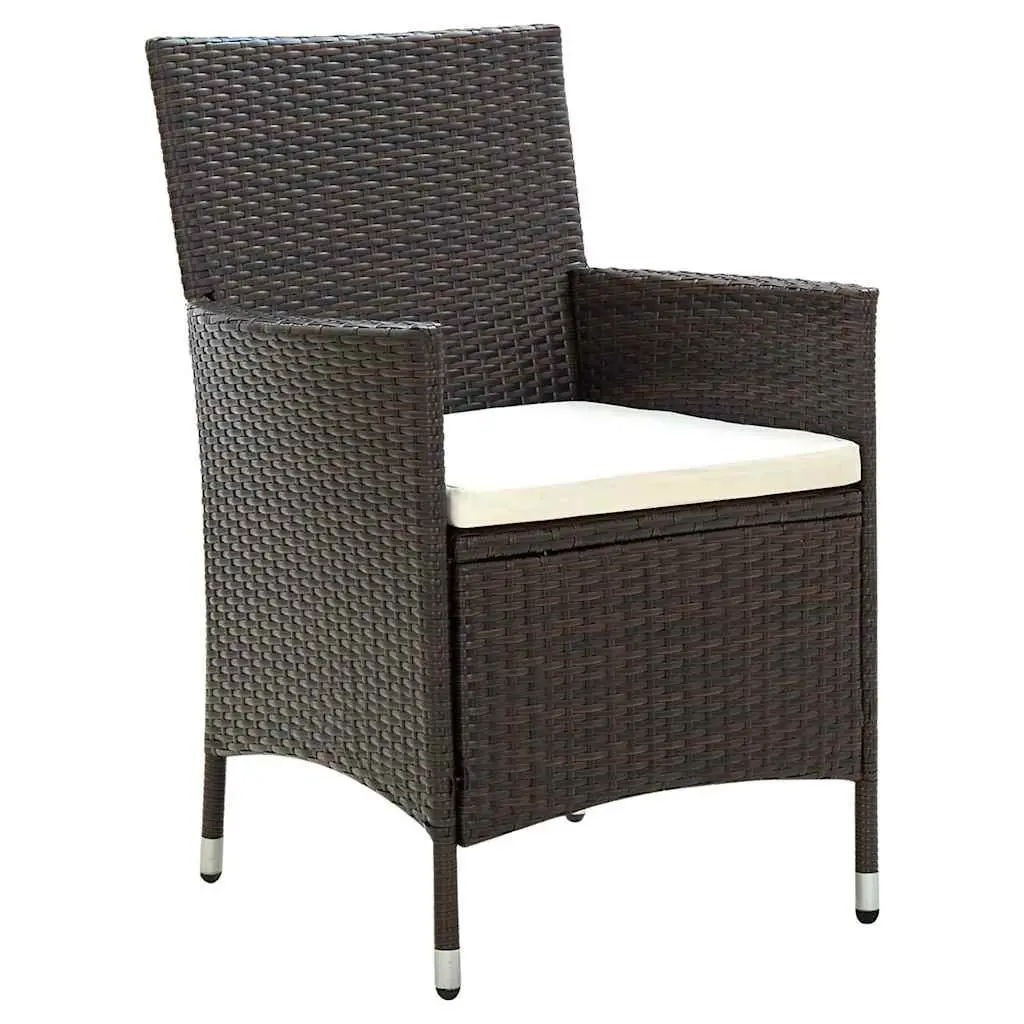 Outdoor Garden Chairs Set 2 pcs Brown Poly Rattan Armchair with Cushions