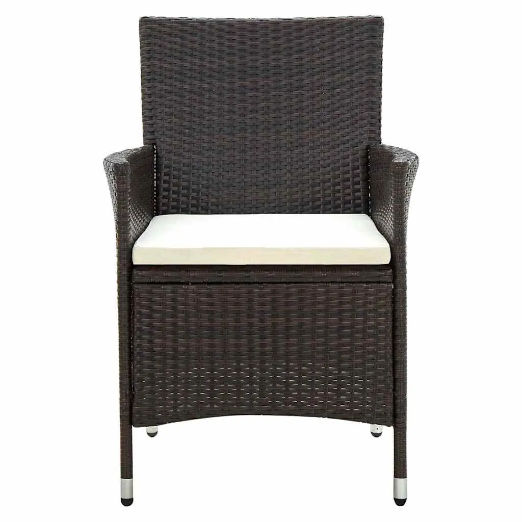 Outdoor Garden Chairs Set 2 pcs Brown Poly Rattan Armchair with Cushions