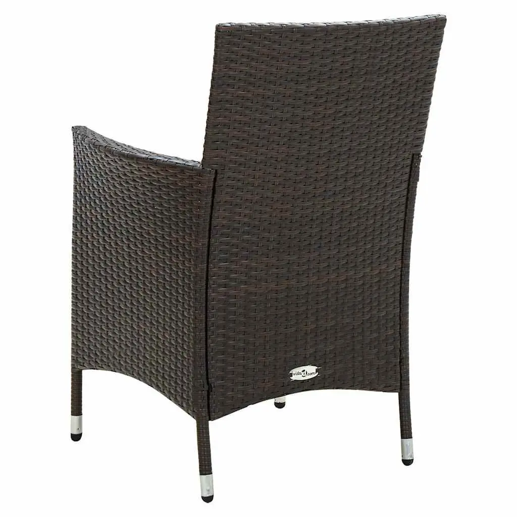 Outdoor Garden Chairs Set 2 pcs Brown Poly Rattan Armchair with Cushions