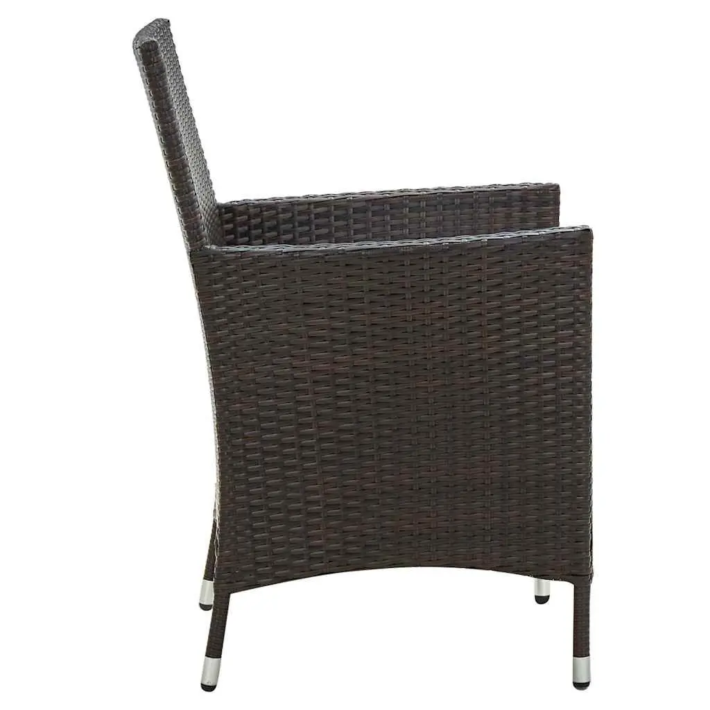 Outdoor Garden Chairs Set 2 pcs Brown Poly Rattan Armchair with Cushions