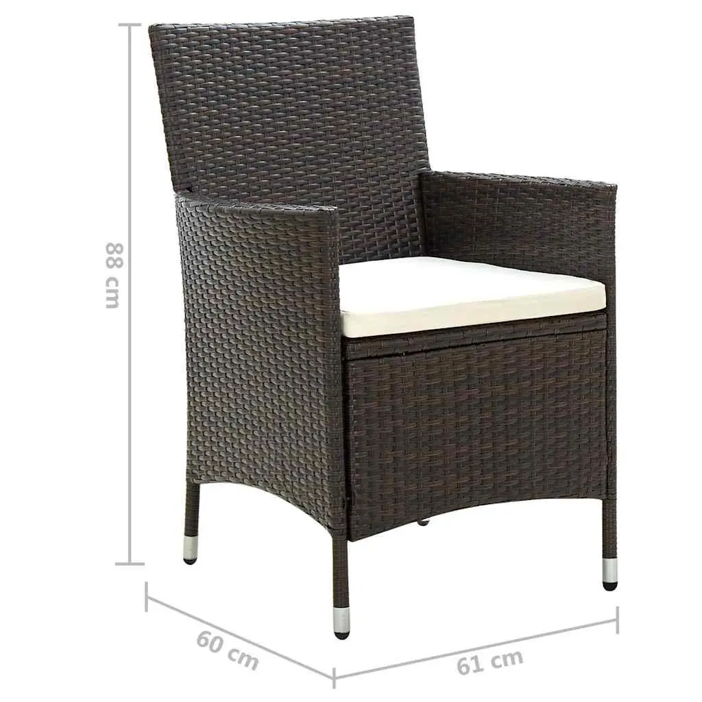 Outdoor Garden Chairs Set 2 pcs Brown Poly Rattan Armchair with Cushions
