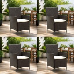 Brown PE Rattan Garden Chairs Set of 4 with Cushions