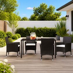 Concise Outdoor Armchair Set of 4 in Black Rattan
