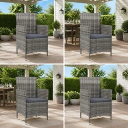 Outdoor Garden Chairs Set 4 pcs Grey PE Rattan Armchairs with Cushions Patio