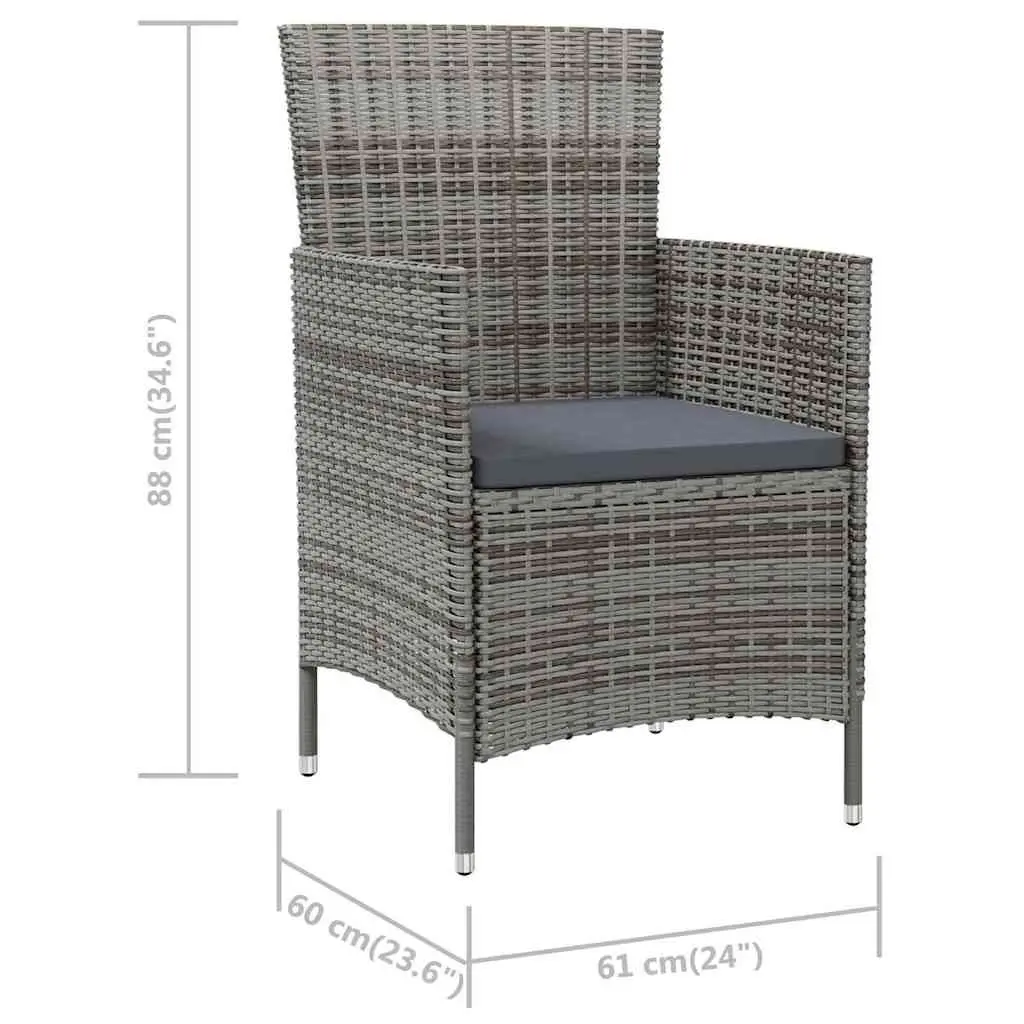 Garden Chairs Set Grey 4 Piece PE Rattan Armchairs with Cushions