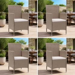 4-Piece Outdoor Garden Chairs in Beige with Cushions Included