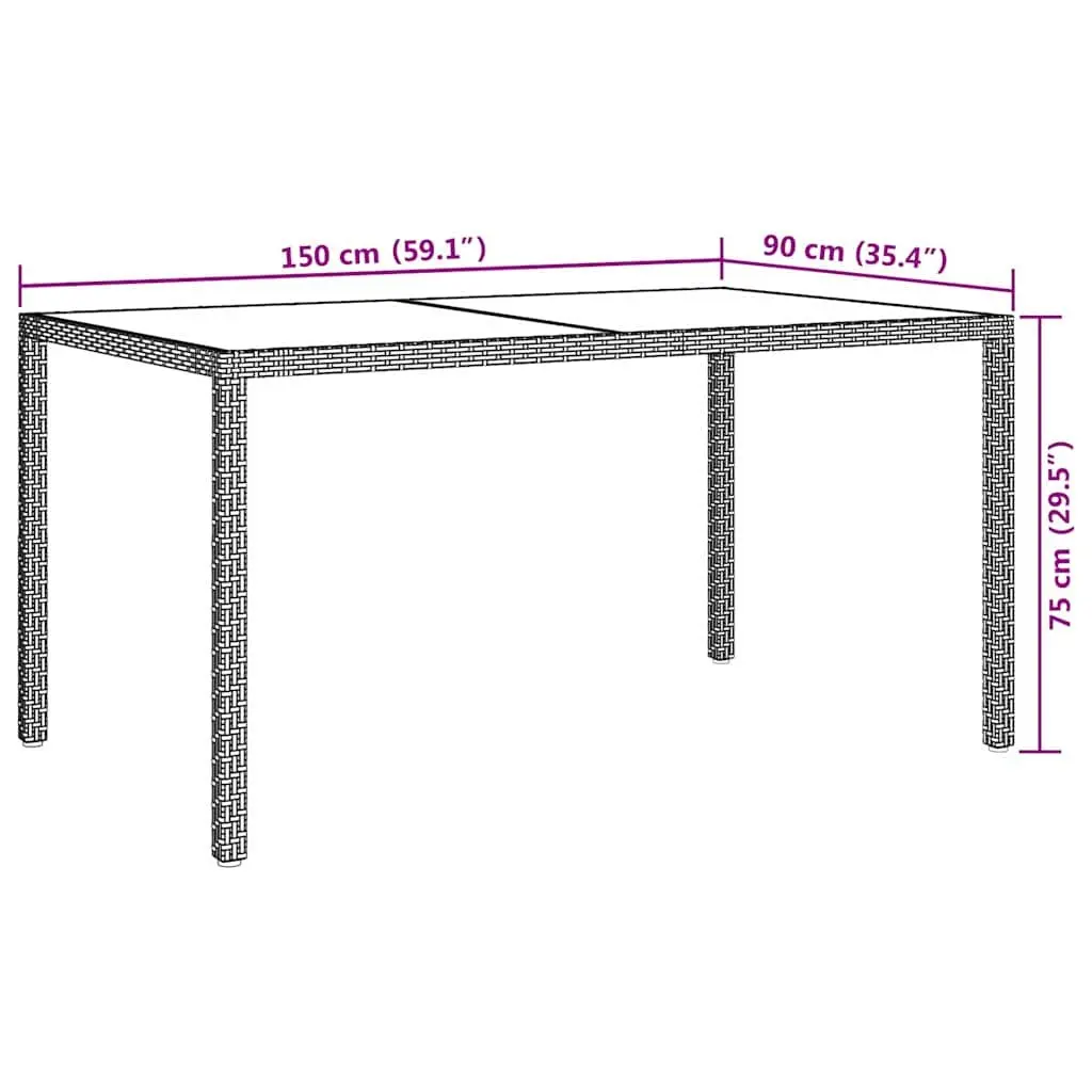 Garden Table 150x90x75 cm Outdoor Patio Furniture Poly Rattan Tempered Glass