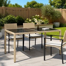 Garden Table 150x90x75cm Outdoor Patio Furniture Tempered Glass Poly Rattan