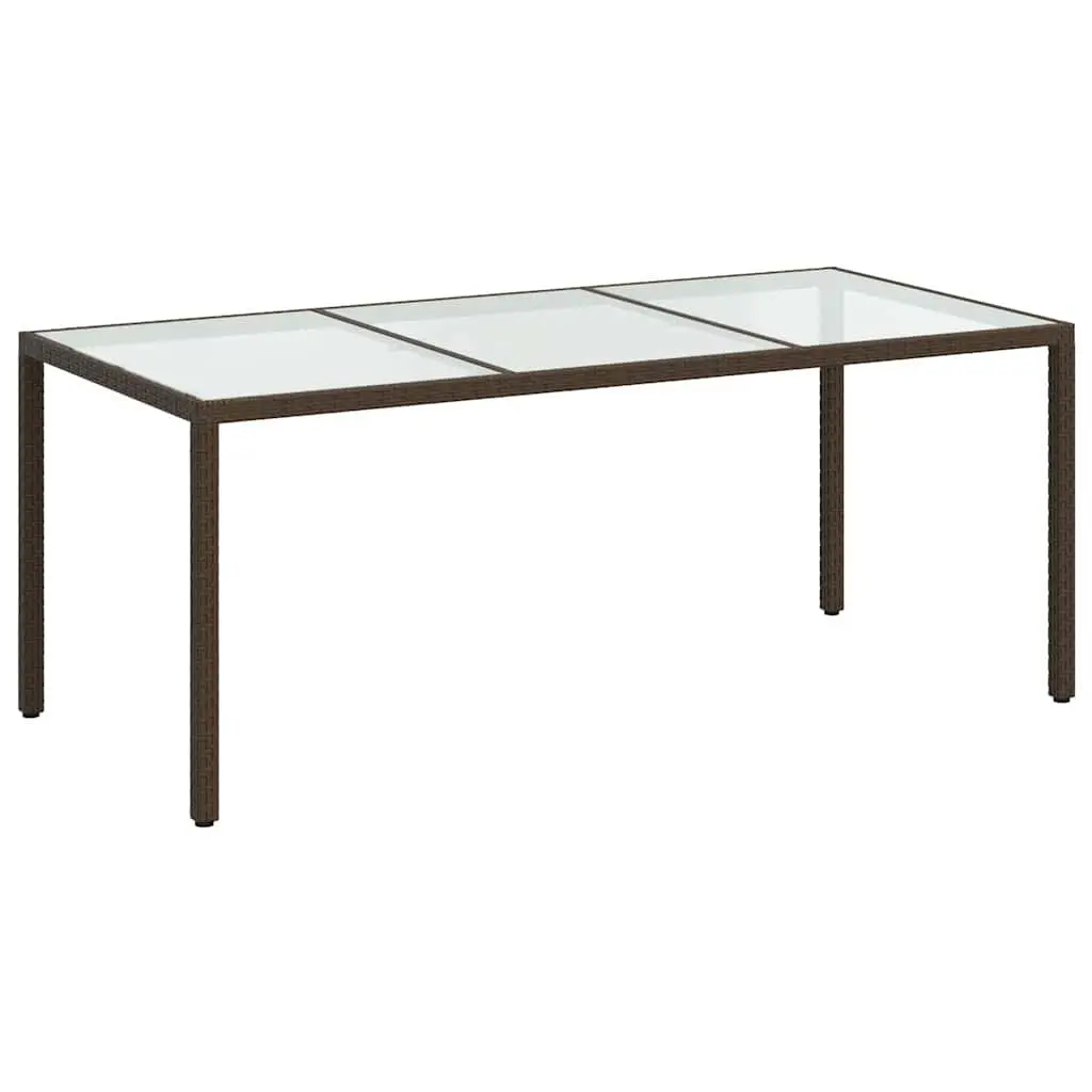 Garden Table Brown Outdoor Furniture Poly Rattan Steel Frame Tempered Glass Top