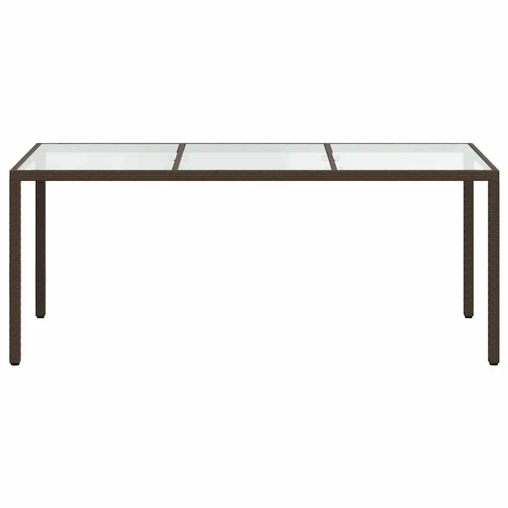 Garden Table Brown Outdoor Furniture Poly Rattan Steel Frame Tempered Glass Top