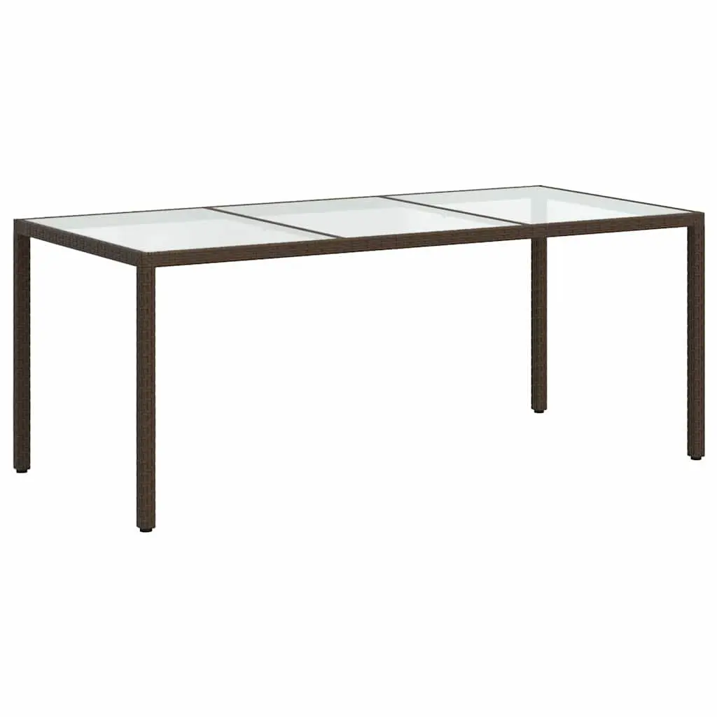 Garden Table Brown Outdoor Furniture Poly Rattan Steel Frame Tempered Glass Top