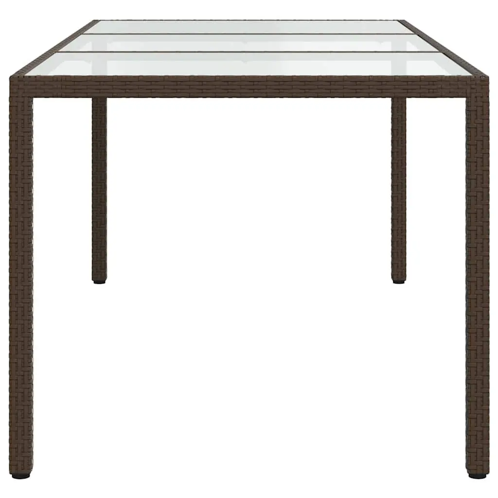 Garden Table Brown Outdoor Furniture Poly Rattan Steel Frame Tempered Glass Top