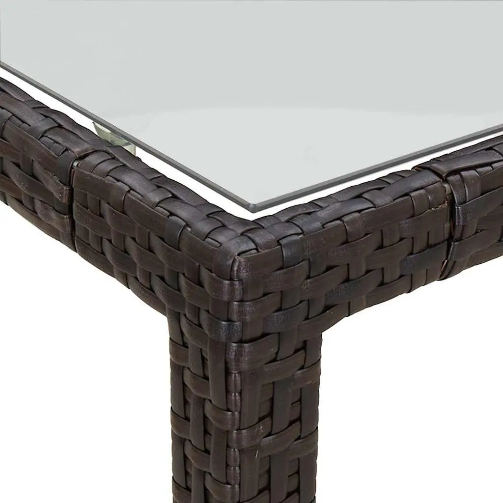 Garden Table Brown Outdoor Furniture Poly Rattan Steel Frame Tempered Glass Top