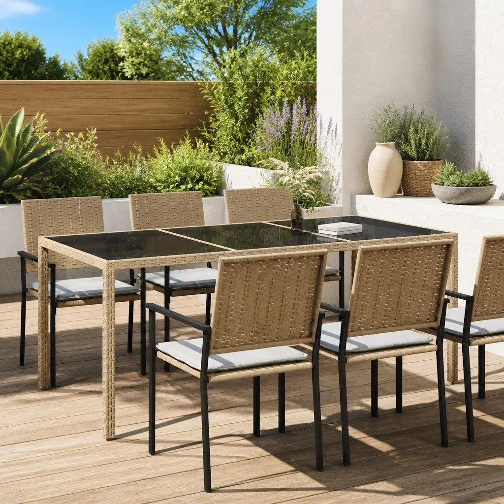 Garden Table with Durable Glass Top