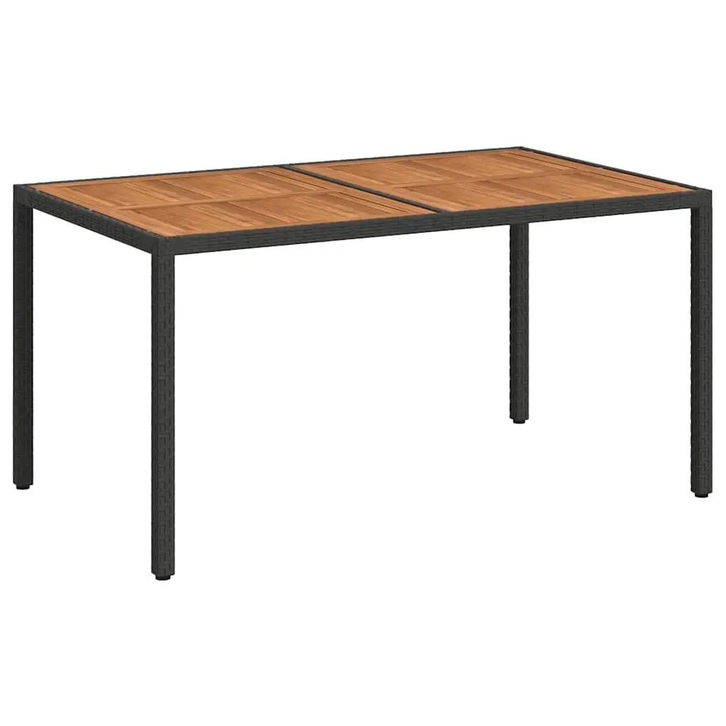 Garden Table Black 150x90cm Poly Rattan Acacia Wood Patio Furniture