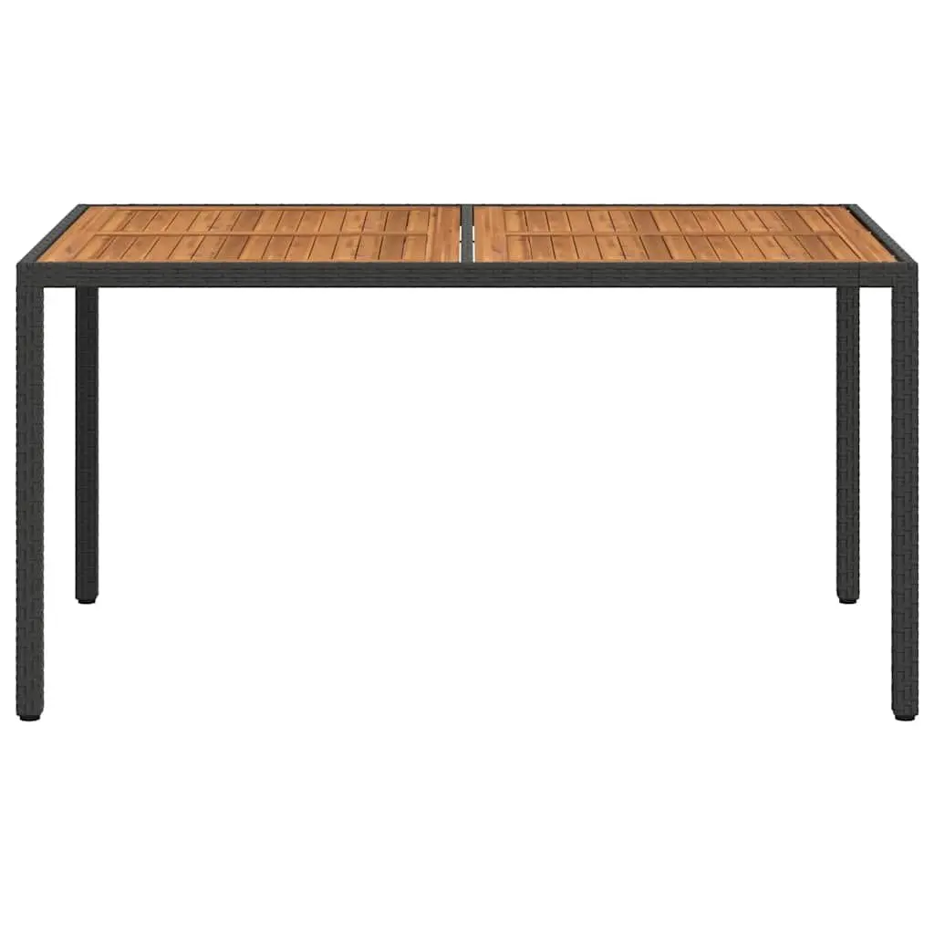 Garden Table Black 150x90cm Poly Rattan Acacia Wood Patio Furniture
