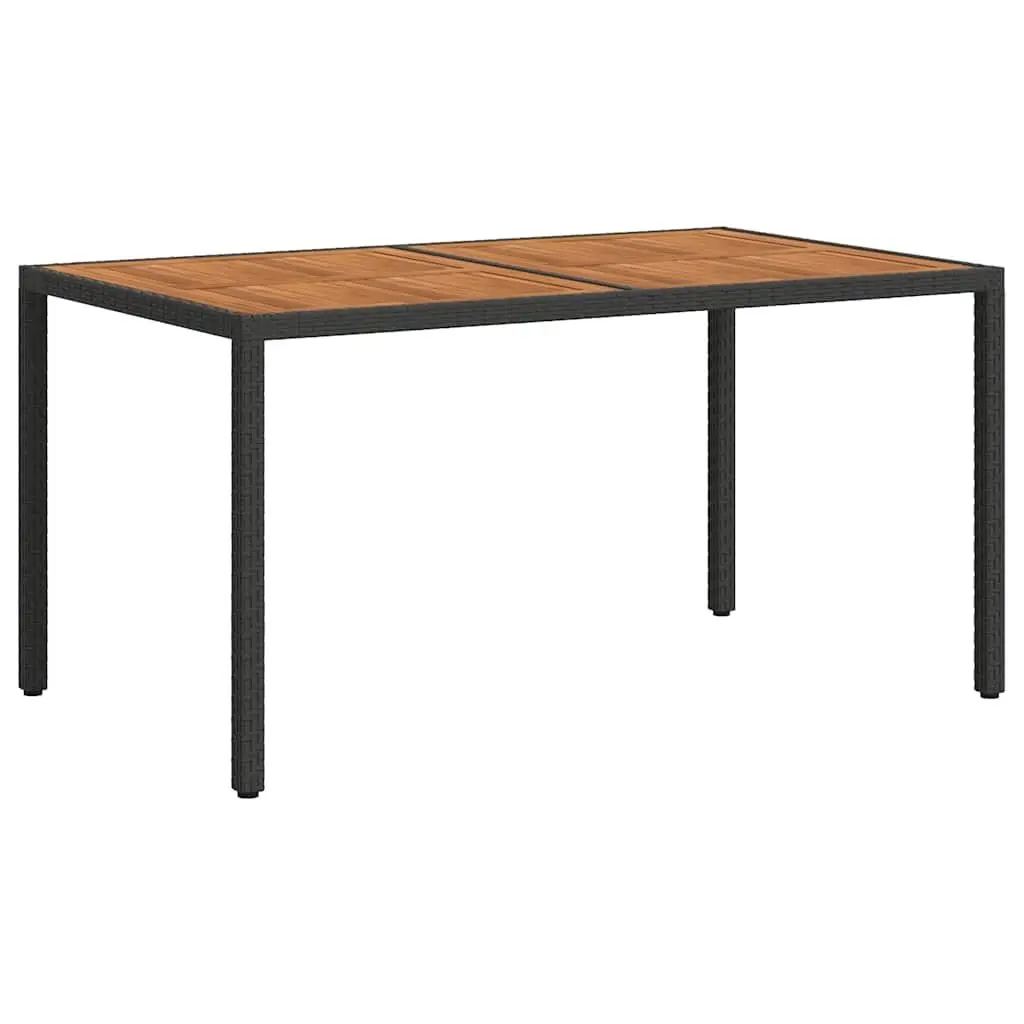 Garden Table Black 150x90cm Poly Rattan Acacia Wood Patio Furniture