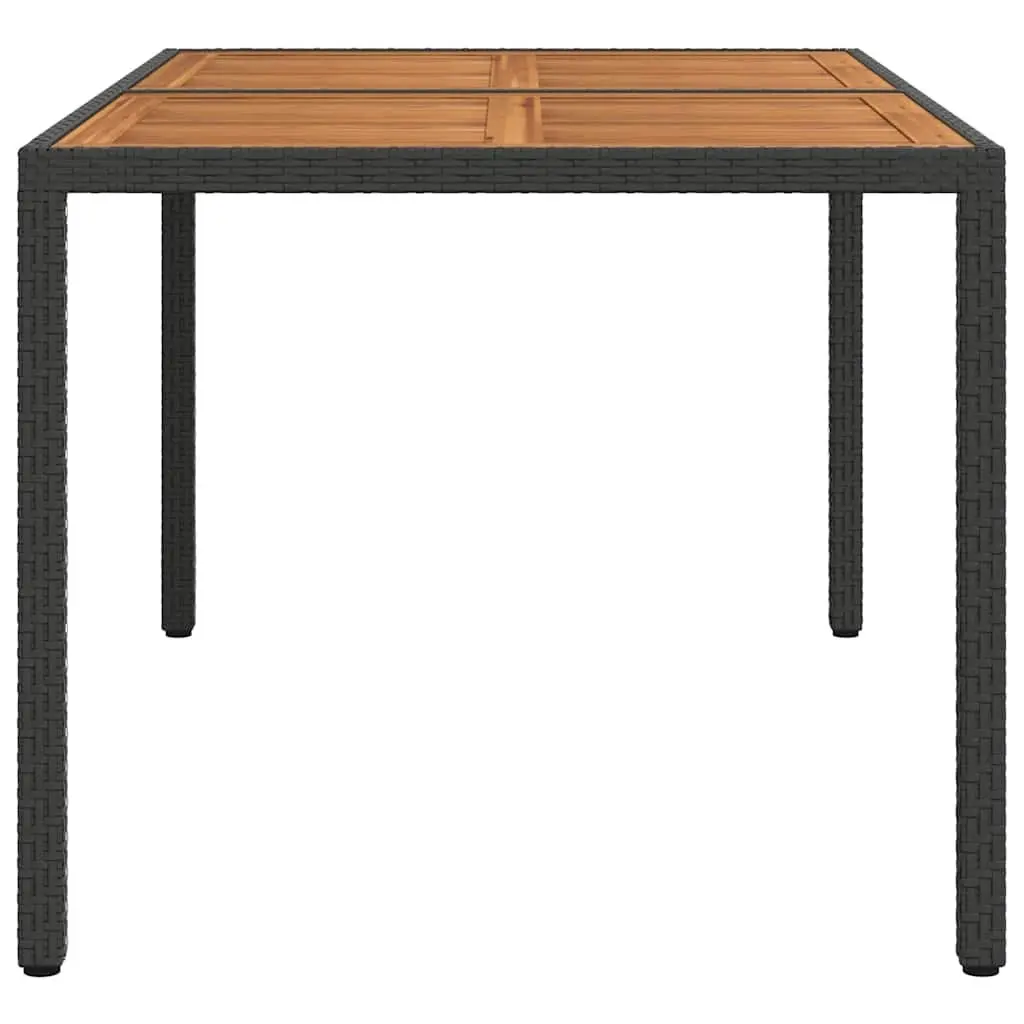 Garden Table Black 150x90cm Poly Rattan Acacia Wood Patio Furniture