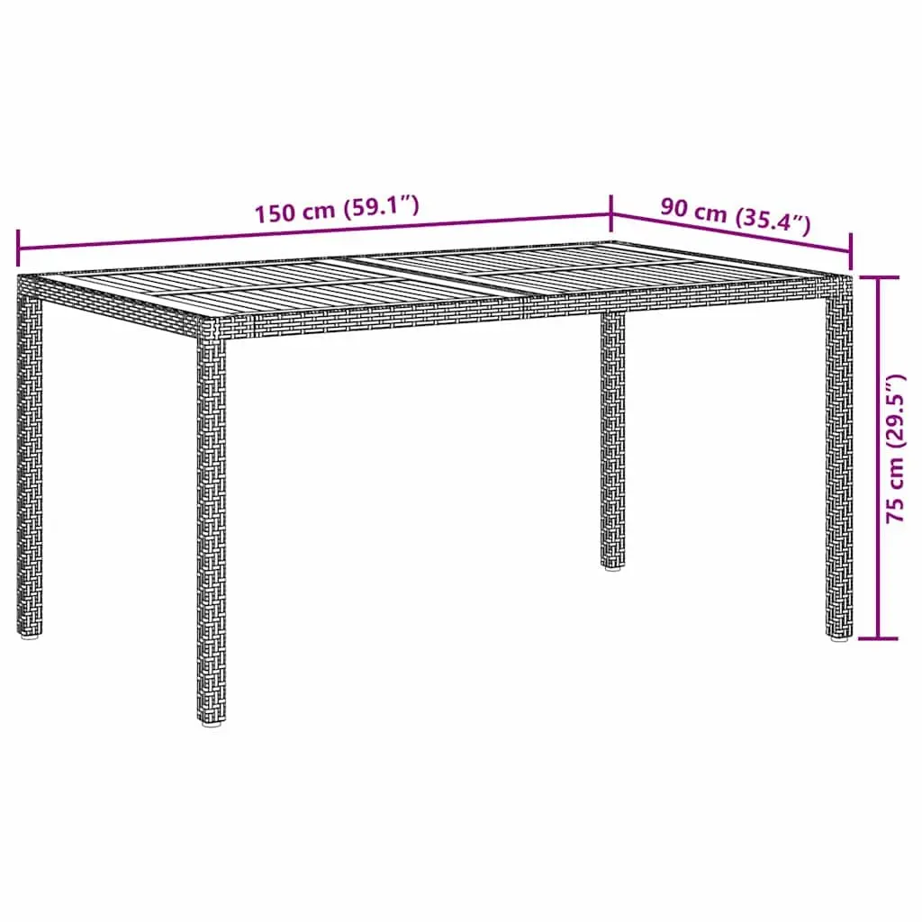Garden Table Black 150x90cm Poly Rattan Acacia Wood Patio Furniture