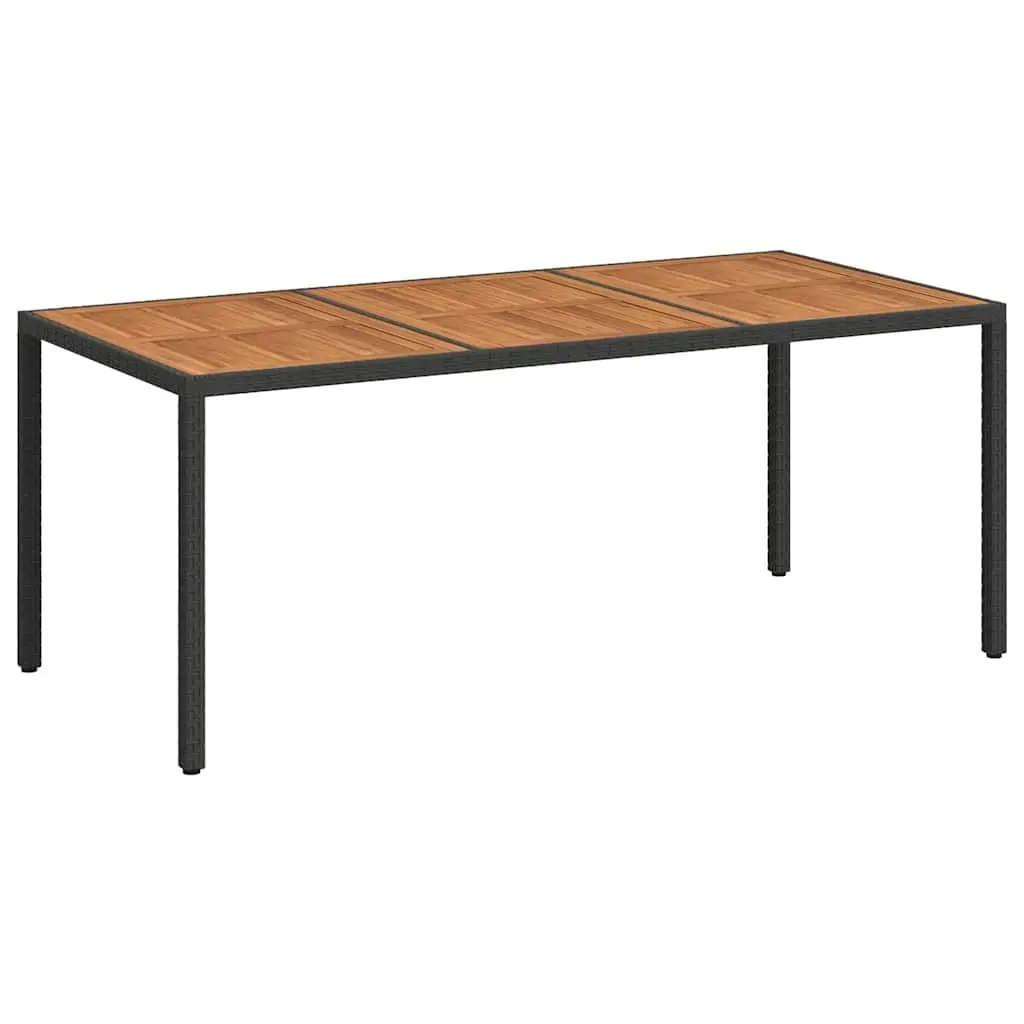 Garden Table Black 190x90x75cm Poly Rattan Acacia Wood Patio Outdoor Furniture